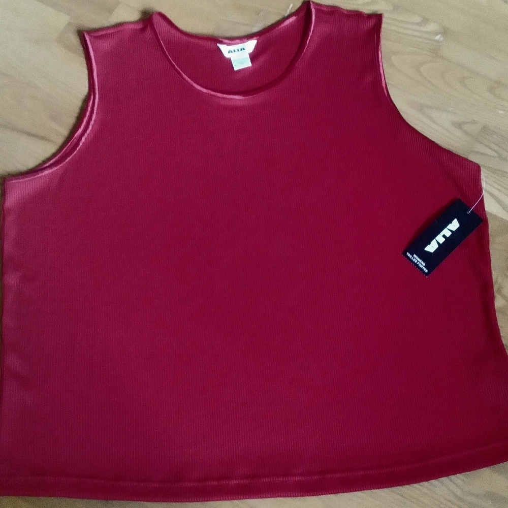 NWT Alia Red Tank Top Ribbed Satin Trim Stretchy Layer Holiday Summer Plus 3X
